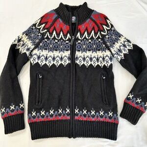 Icewear Iceland Nordic Fair Isle 100% Wool Zip Sweater Jacket Small Scandi Black